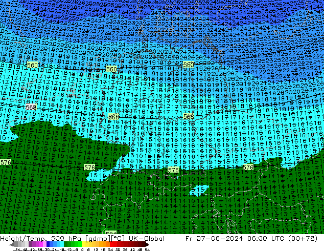 Géop./Temp. 500 hPa UK-Global ven 07.06.2024 06 UTC