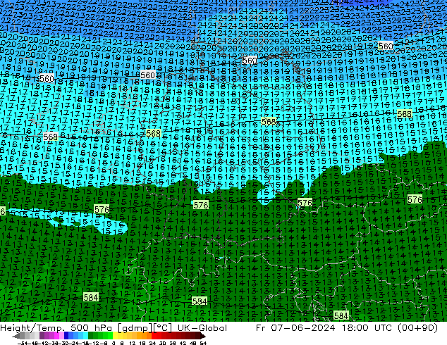 Height/Temp. 500 hPa UK-Global Sex 07.06.2024 18 UTC