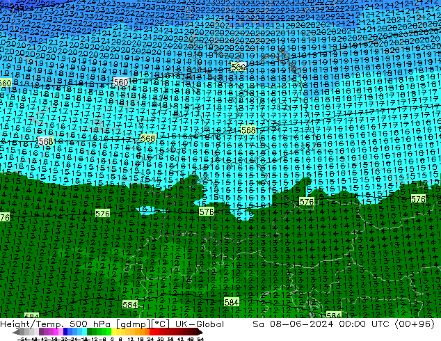 Height/Temp. 500 гПа UK-Global сб 08.06.2024 00 UTC