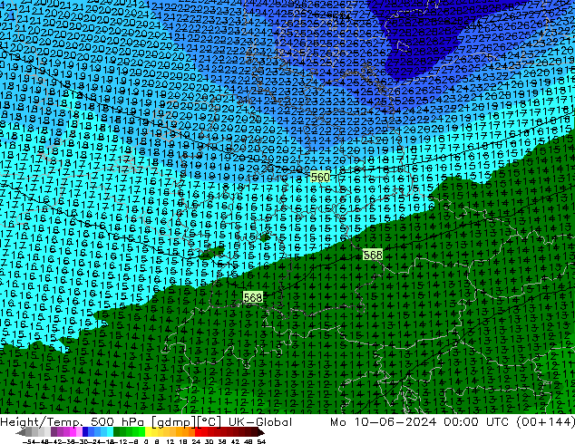 Height/Temp. 500 hPa UK-Global Seg 10.06.2024 00 UTC