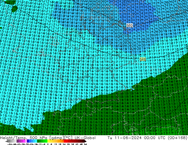 Height/Temp. 500 hPa UK-Global Ter 11.06.2024 00 UTC