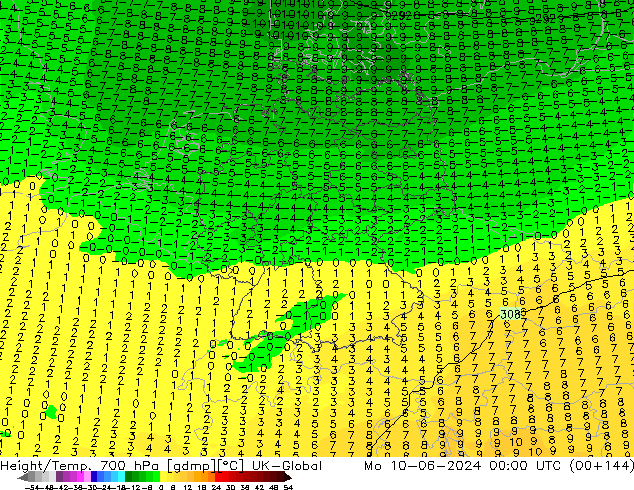 Géop./Temp. 700 hPa UK-Global lun 10.06.2024 00 UTC