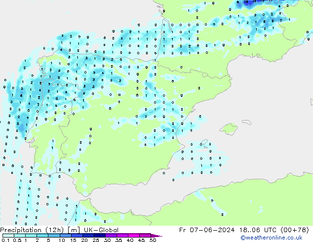 Precipitação (12h) UK-Global Sex 07.06.2024 06 UTC