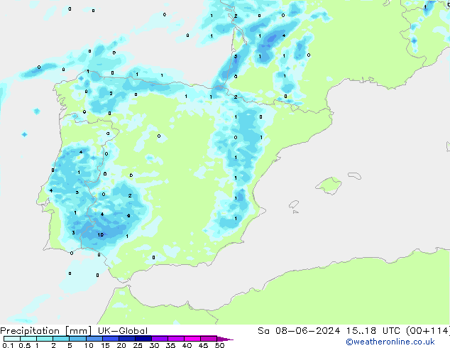 Srážky UK-Global So 08.06.2024 18 UTC