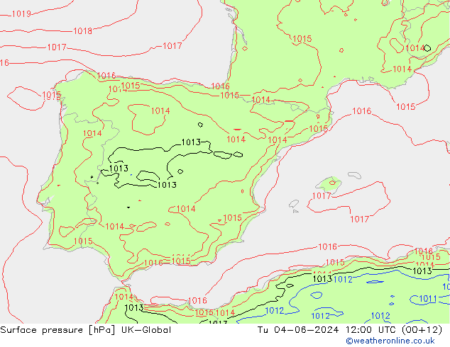 Atmosférický tlak UK-Global Út 04.06.2024 12 UTC