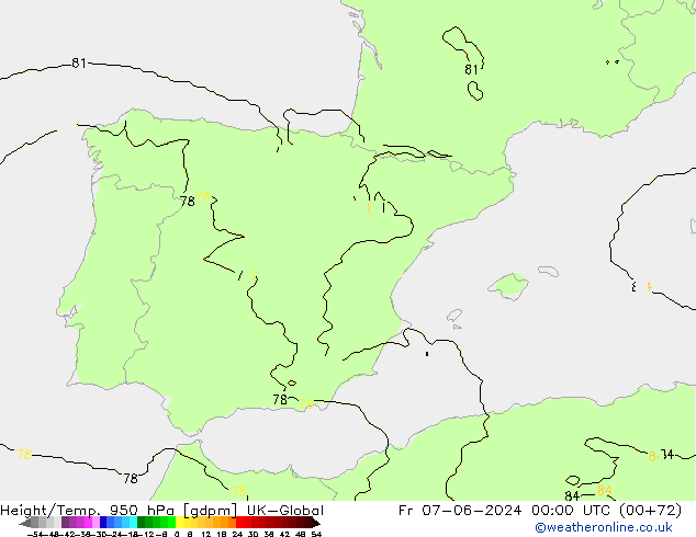 Height/Temp. 950 hPa UK-Global Pá 07.06.2024 00 UTC