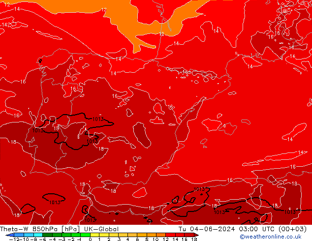 Theta-W 850hPa UK-Global Tu 04.06.2024 03 UTC