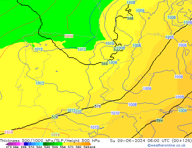 Thck 500-1000hPa UK-Global dom 09.06.2024 06 UTC