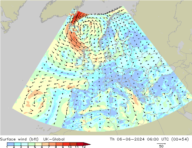 Bodenwind (bft) UK-Global Do 06.06.2024 06 UTC