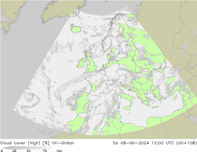 zachmurzenie (wysokie) UK-Global so. 08.06.2024 12 UTC