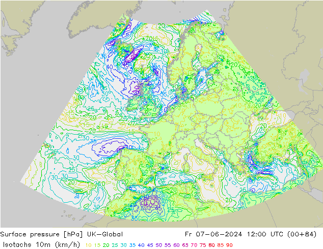 Isotachs (kph) UK-Global  07.06.2024 12 UTC