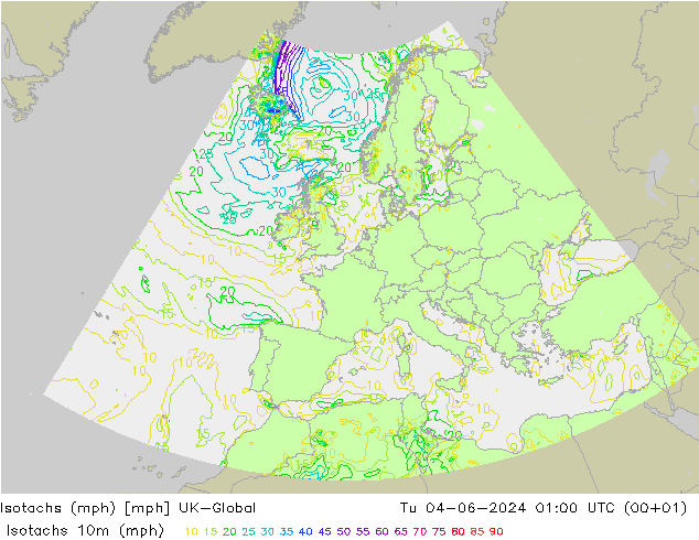 Isotachs (mph) UK-Global 星期二 04.06.2024 01 UTC