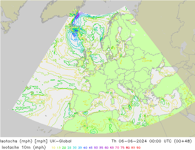 Isotachs (mph) UK-Global gio 06.06.2024 00 UTC