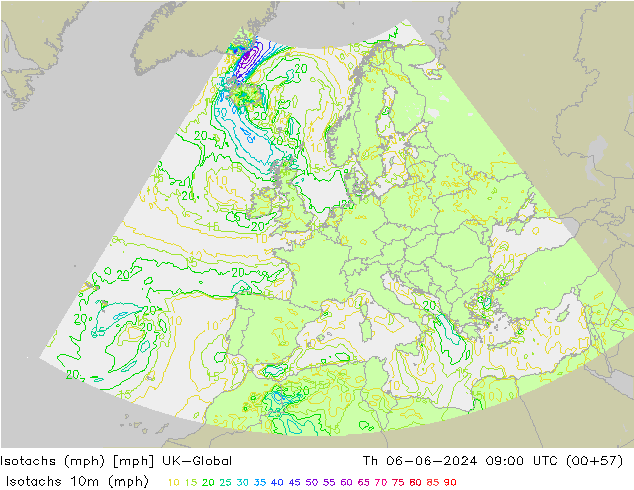 Isotachs (mph) UK-Global Čt 06.06.2024 09 UTC