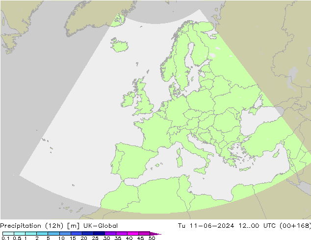 Precipitation (12h) UK-Global Tu 11.06.2024 00 UTC