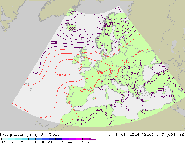 Precipitation UK-Global Tu 11.06.2024 00 UTC