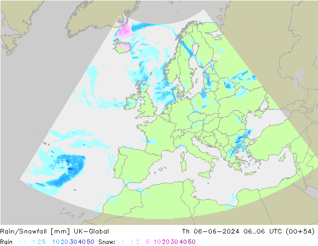 Rain/Snowfall UK-Global  06.06.2024 06 UTC