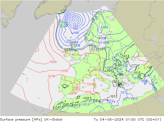 Surface pressure UK-Global Tu 04.06.2024 01 UTC