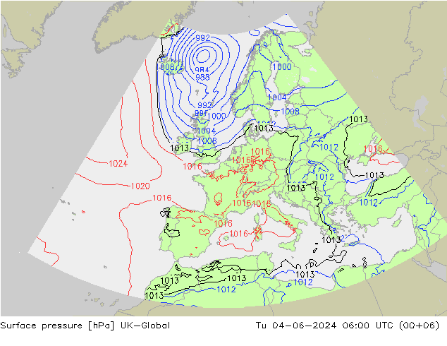 Surface pressure UK-Global Tu 04.06.2024 06 UTC