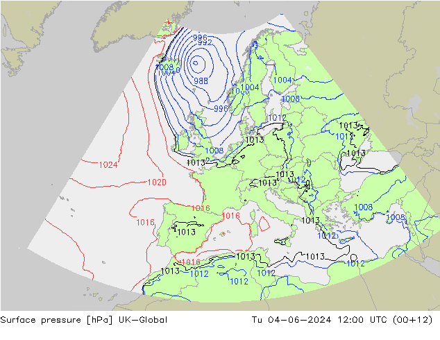 Surface pressure UK-Global Tu 04.06.2024 12 UTC