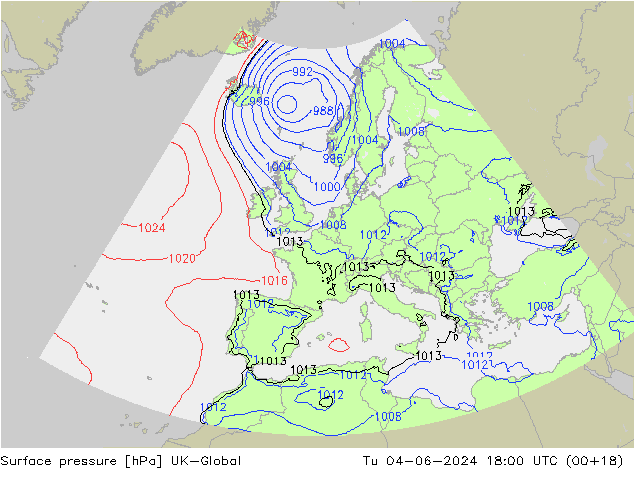 Pressione al suolo UK-Global mar 04.06.2024 18 UTC