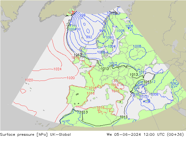 Luchtdruk (Grond) UK-Global wo 05.06.2024 12 UTC