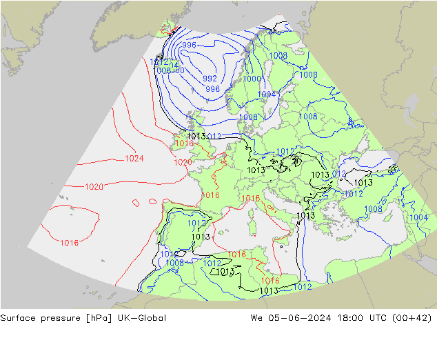 Atmosférický tlak UK-Global St 05.06.2024 18 UTC