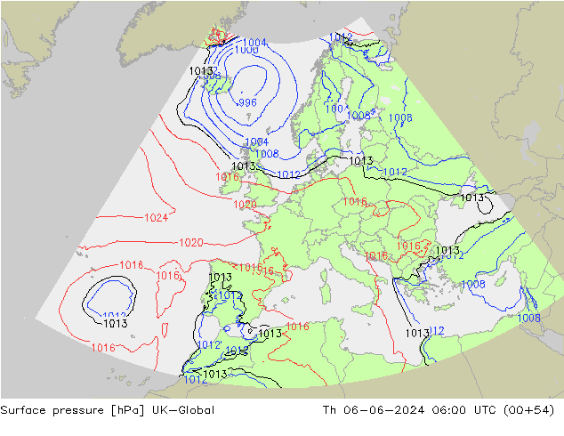 Surface pressure UK-Global Th 06.06.2024 06 UTC