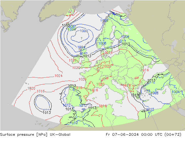 Surface pressure UK-Global Fr 07.06.2024 00 UTC