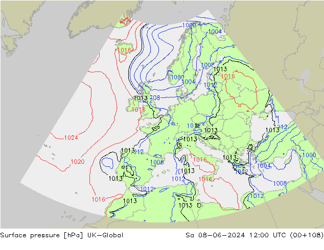 Surface pressure UK-Global Sa 08.06.2024 12 UTC