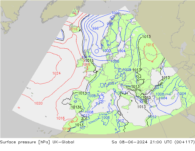 приземное давление UK-Global сб 08.06.2024 21 UTC