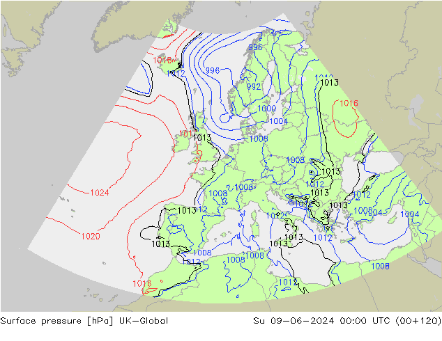 Luchtdruk (Grond) UK-Global zo 09.06.2024 00 UTC