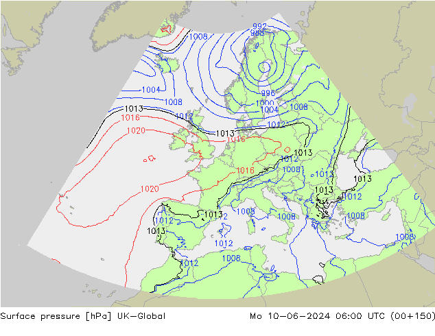 Pressione al suolo UK-Global lun 10.06.2024 06 UTC