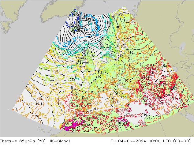 Theta-e 850hPa UK-Global mar 04.06.2024 00 UTC
