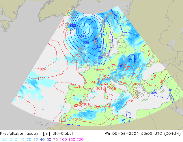 Totale neerslag UK-Global wo 05.06.2024 00 UTC