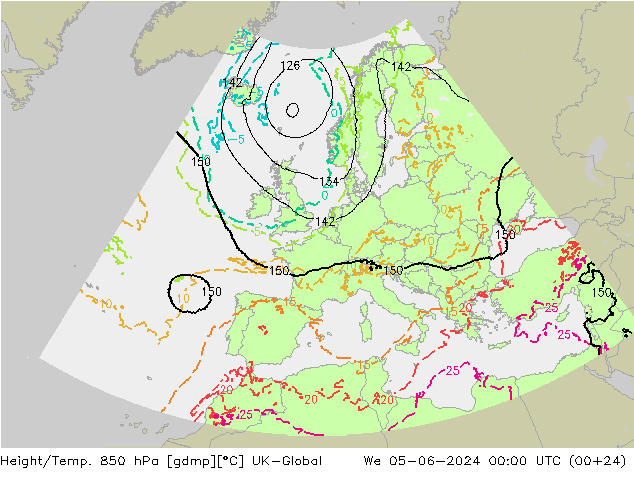 Height/Temp. 850 hPa UK-Global We 05.06.2024 00 UTC