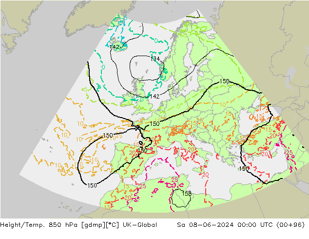 Height/Temp. 850 hPa UK-Global Sa 08.06.2024 00 UTC
