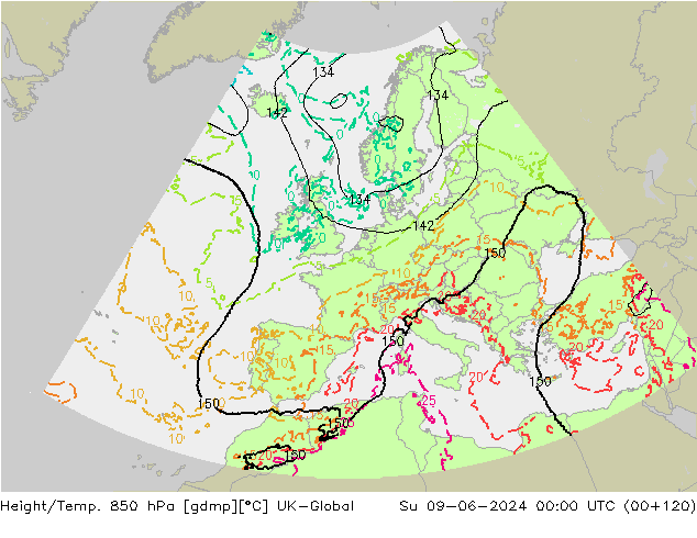 Height/Temp. 850 hPa UK-Global Ne 09.06.2024 00 UTC