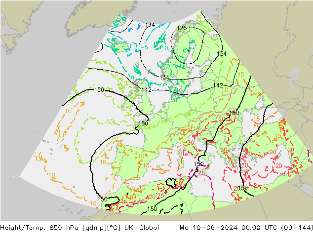 Height/Temp. 850 гПа UK-Global пн 10.06.2024 00 UTC