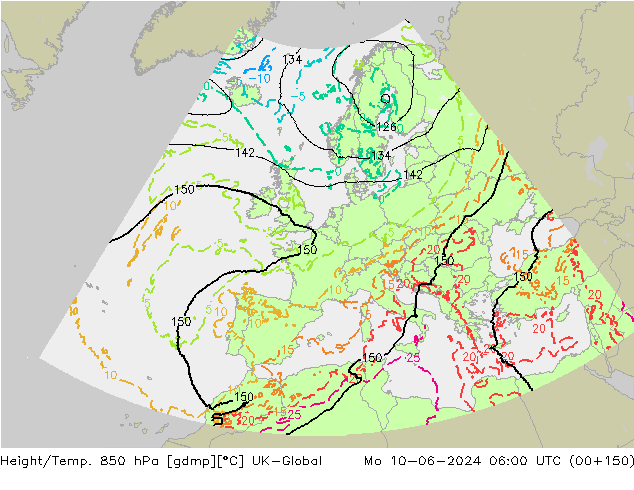 Height/Temp. 850 hPa UK-Global Mo 10.06.2024 06 UTC