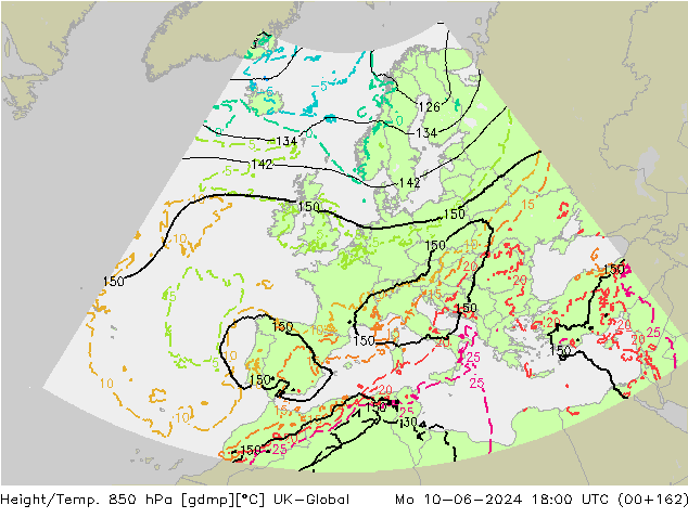 Hoogte/Temp. 850 hPa UK-Global ma 10.06.2024 18 UTC