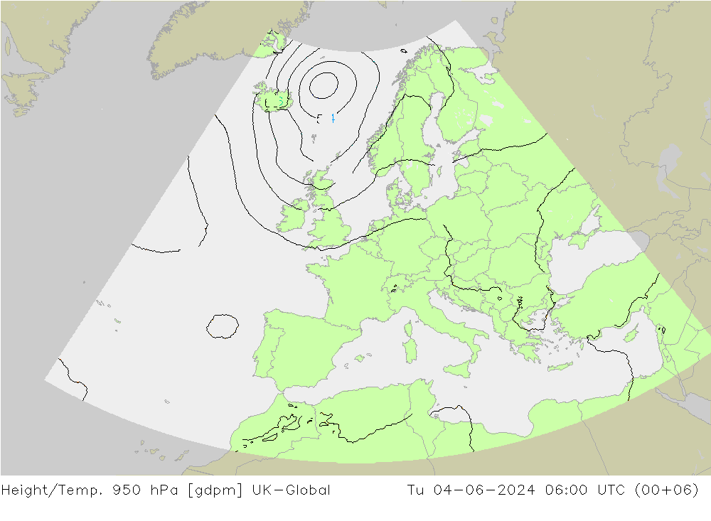 Height/Temp. 950 hPa UK-Global Di 04.06.2024 06 UTC