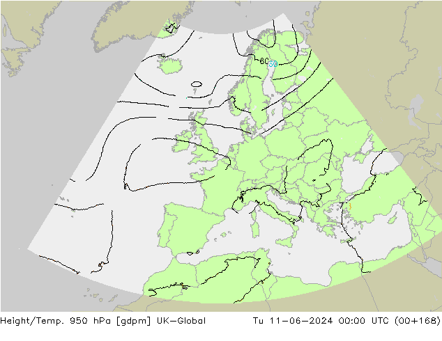 Géop./Temp. 950 hPa UK-Global mar 11.06.2024 00 UTC