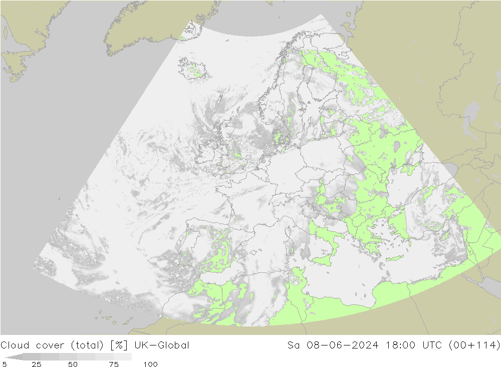 Cloud cover (total) UK-Global Sa 08.06.2024 18 UTC