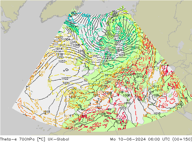 Theta-e 700гПа UK-Global пн 10.06.2024 06 UTC