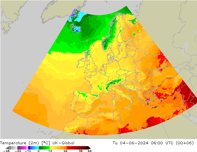 Temperatuurkaart (2m) UK-Global di 04.06.2024 06 UTC