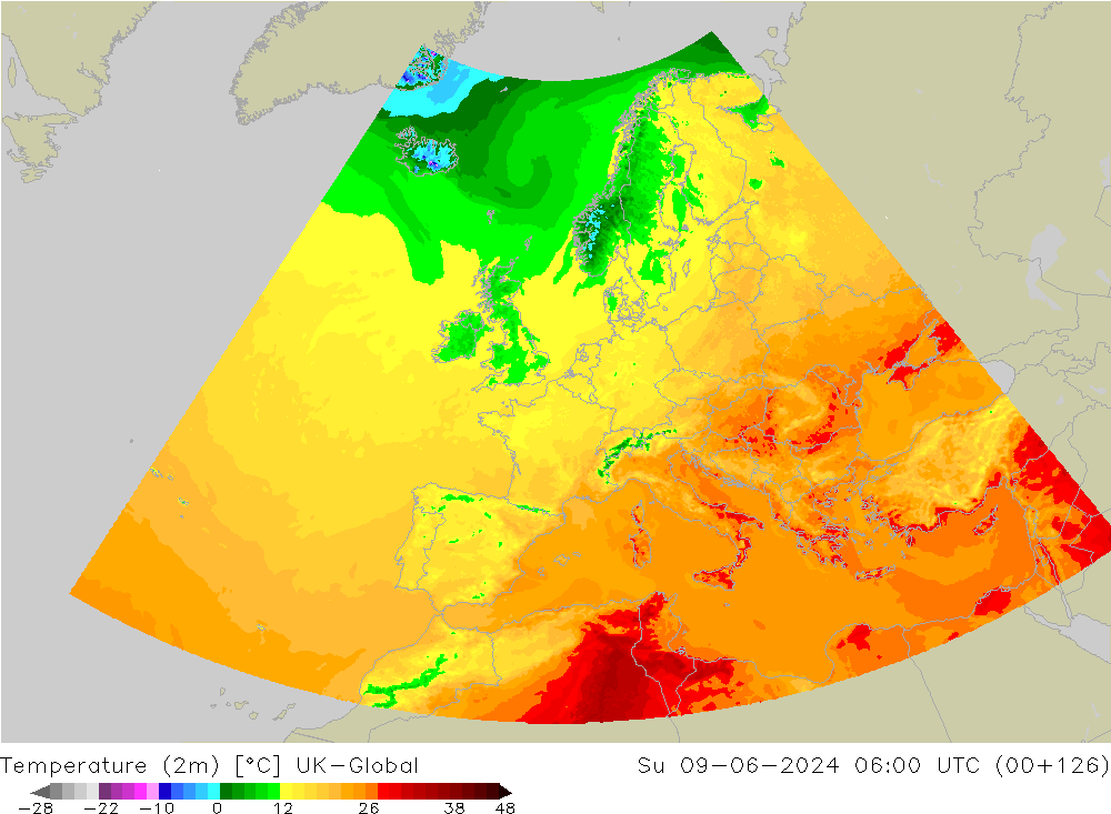 mapa temperatury (2m) UK-Global nie. 09.06.2024 06 UTC