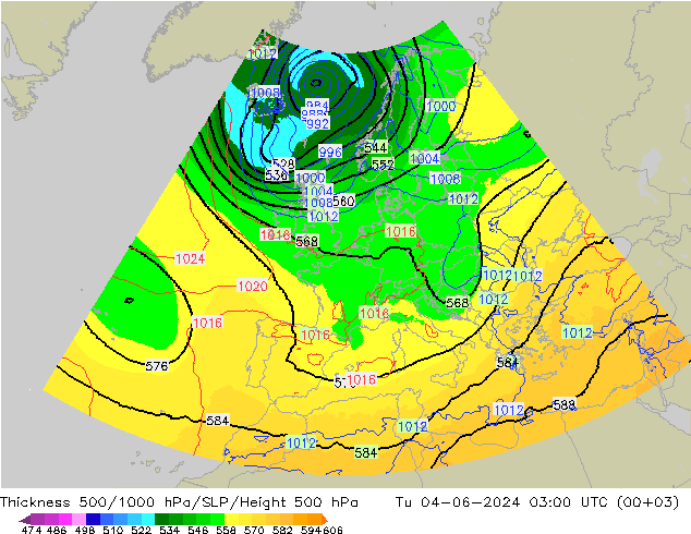 Schichtdicke 500-1000 hPa UK-Global Di 04.06.2024 03 UTC