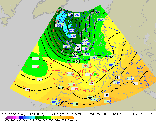 Thck 500-1000hPa UK-Global 星期三 05.06.2024 00 UTC