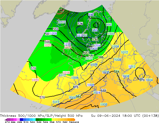 Thck 500-1000hPa UK-Global Su 09.06.2024 18 UTC